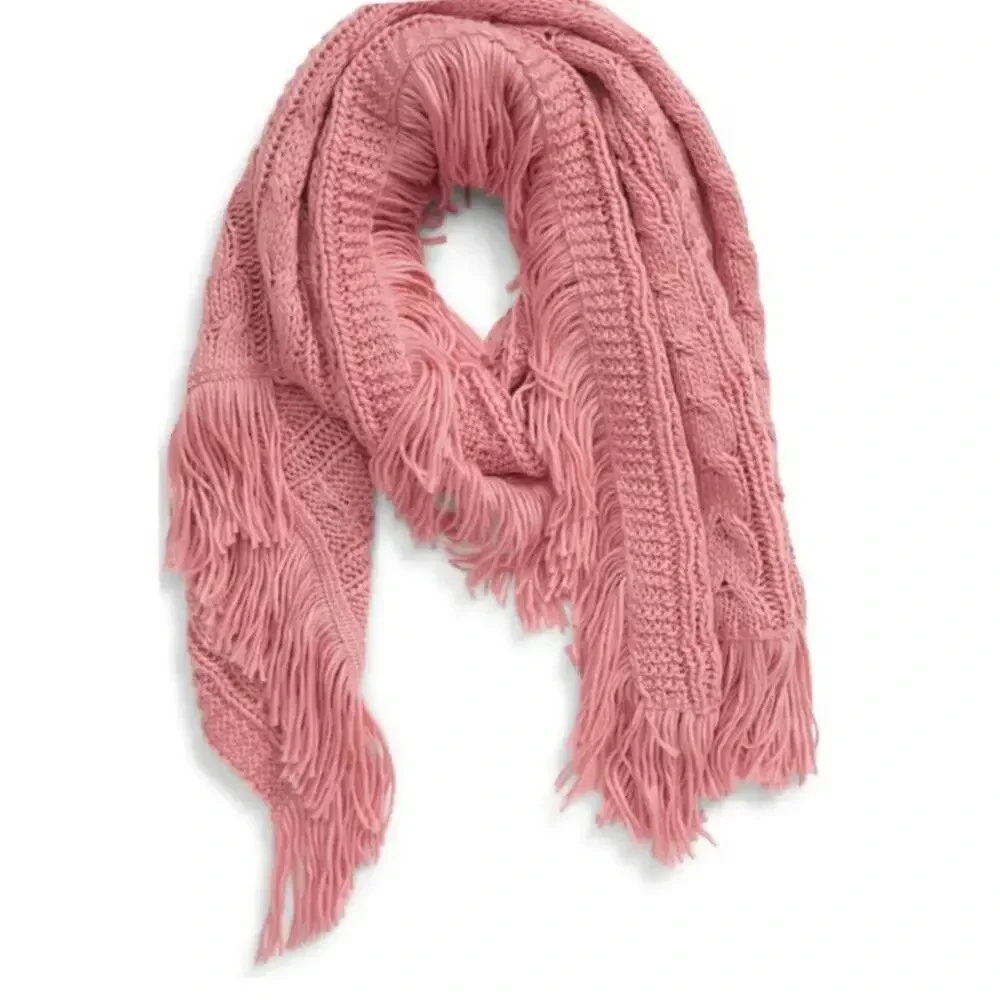 NEW BP One Size Pink Cable Knit Fringe Scarf
